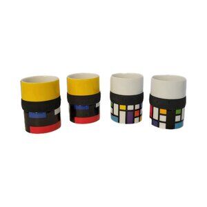 Mondrian Demitasse Espresso Cups PO: Porcelain Cups with Non-Slip Silicone Ring